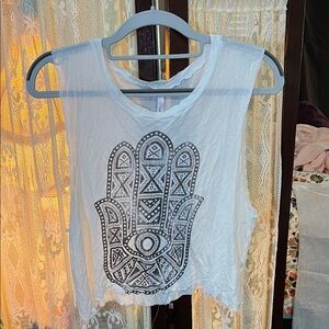 Michele White Tank Top with Black Hamsa Design